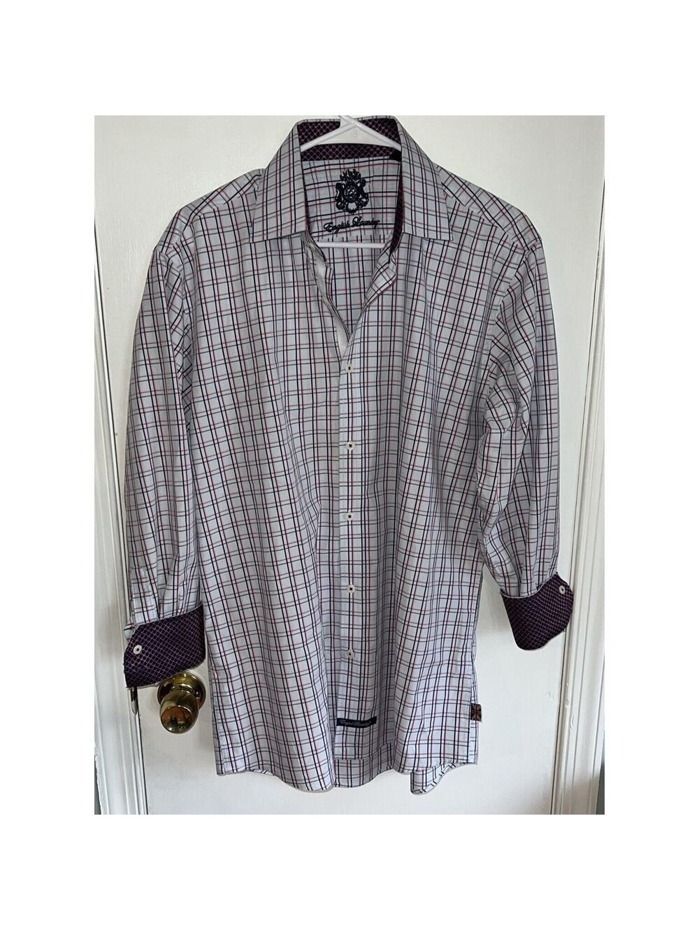 English Laundry Men's 16 32/33 Flip Cuff Shirt Button plaid - Picture 2 of 9